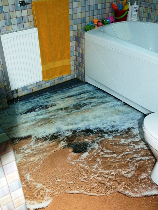 3D地板把你的浴室装扮成一片海洋