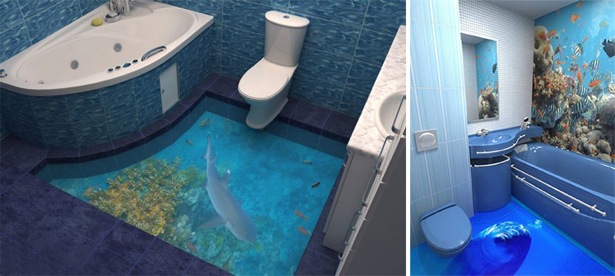 3D地板把你的浴室装扮成一片海洋