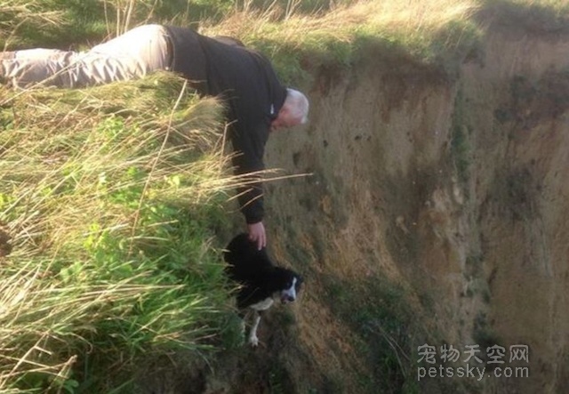 男子冒着生命危险 趴在80米高的悬崖上救出被困的狗狗
