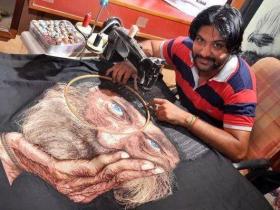 这位印度男人，用缝纫机作画，当看到作品后，佩服不已