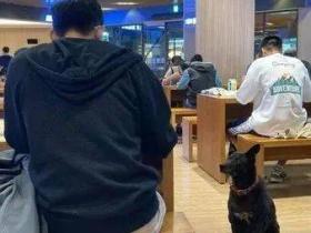同学吃饭遇黑狗讨食,可过一会再看,这货居然换衣服了